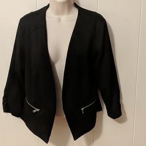 Maurice's black open front blazer ruched sleeves